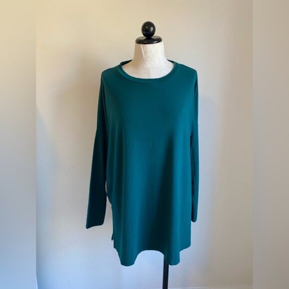 Women's Zenana Dark Teal Long Sleeve Loose Fit Tunic Top Size L - Picture 1 of 9